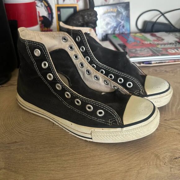 Early 90 Vintage Converse All Star Chuck Taylor Highs Black White Made In USA Size 6.5